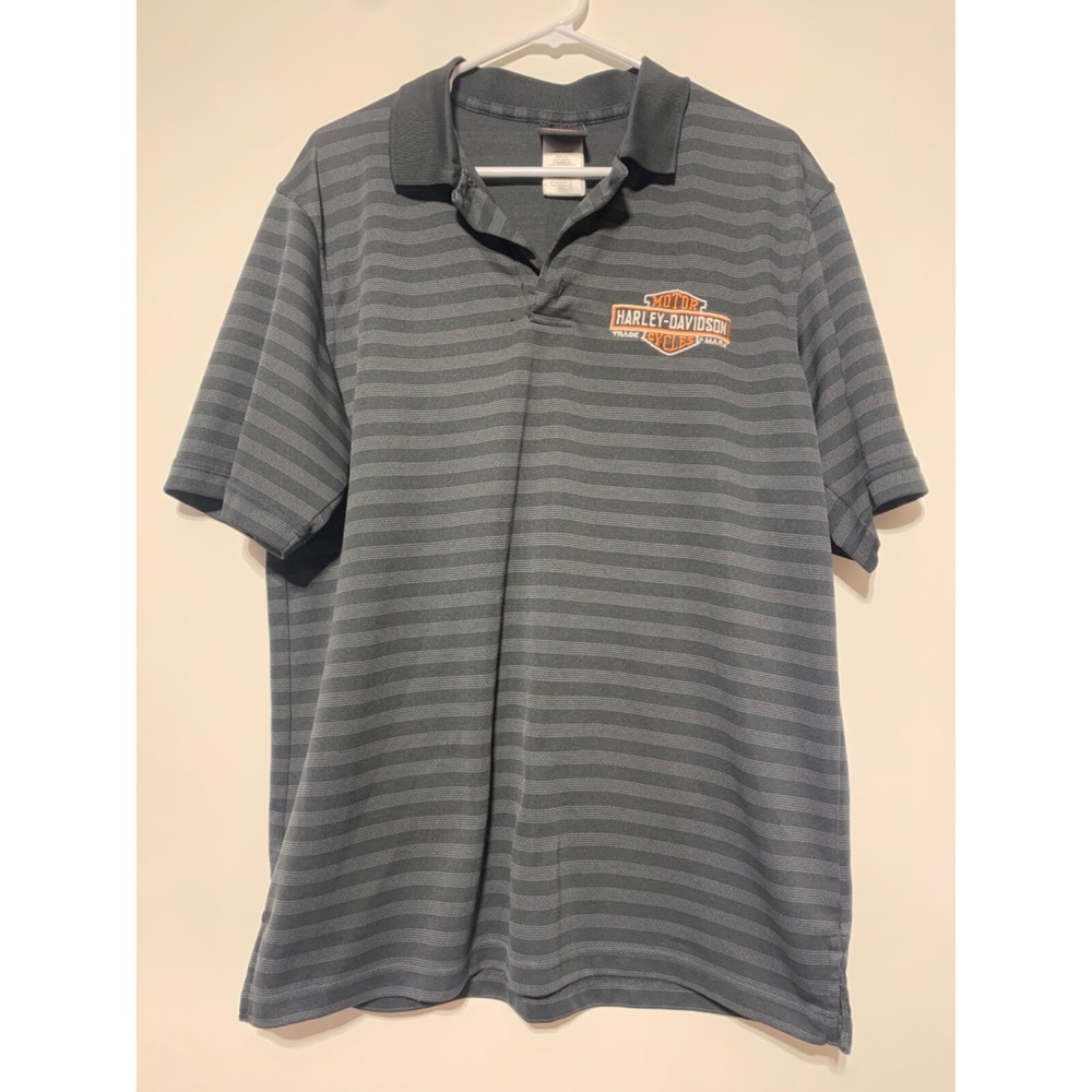 Harley Davidson Mens Size L Black Striped Polo Short Sleeve Shirt Damage